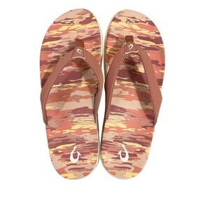 New Olukai Nu’A Pi’O O-W 20445 Women’s PINK Camo Comfort Flip Flops Shoes 9 HTF